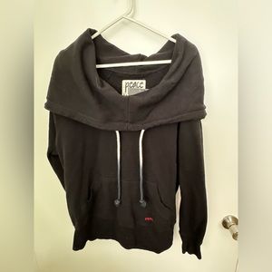 Peace Love World Women’s Small Cowl Neck Affirmation Black Hoodie Oversized